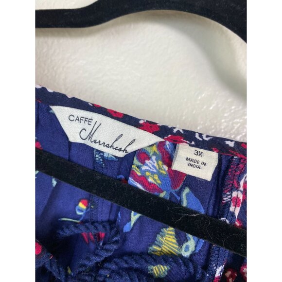 Cafe Marrakesh Floral Boho Peasant Top Blouse Womens Plus Size 3X Blue Pink - Picture 14 of 16